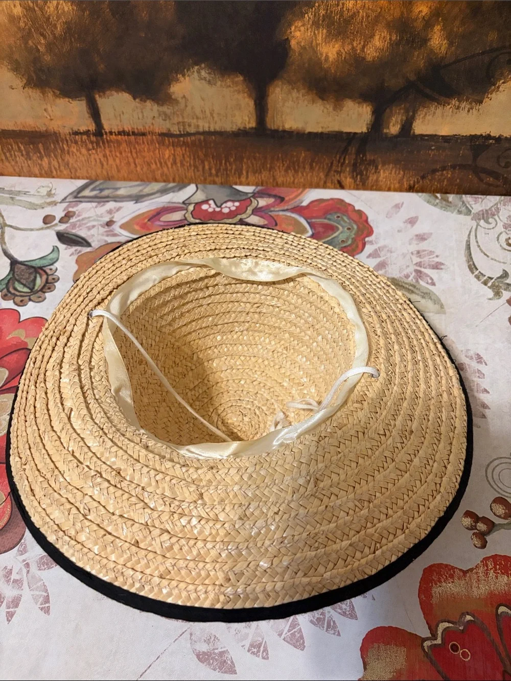 Natural Straw Wide-Brim Hat with Black Edge